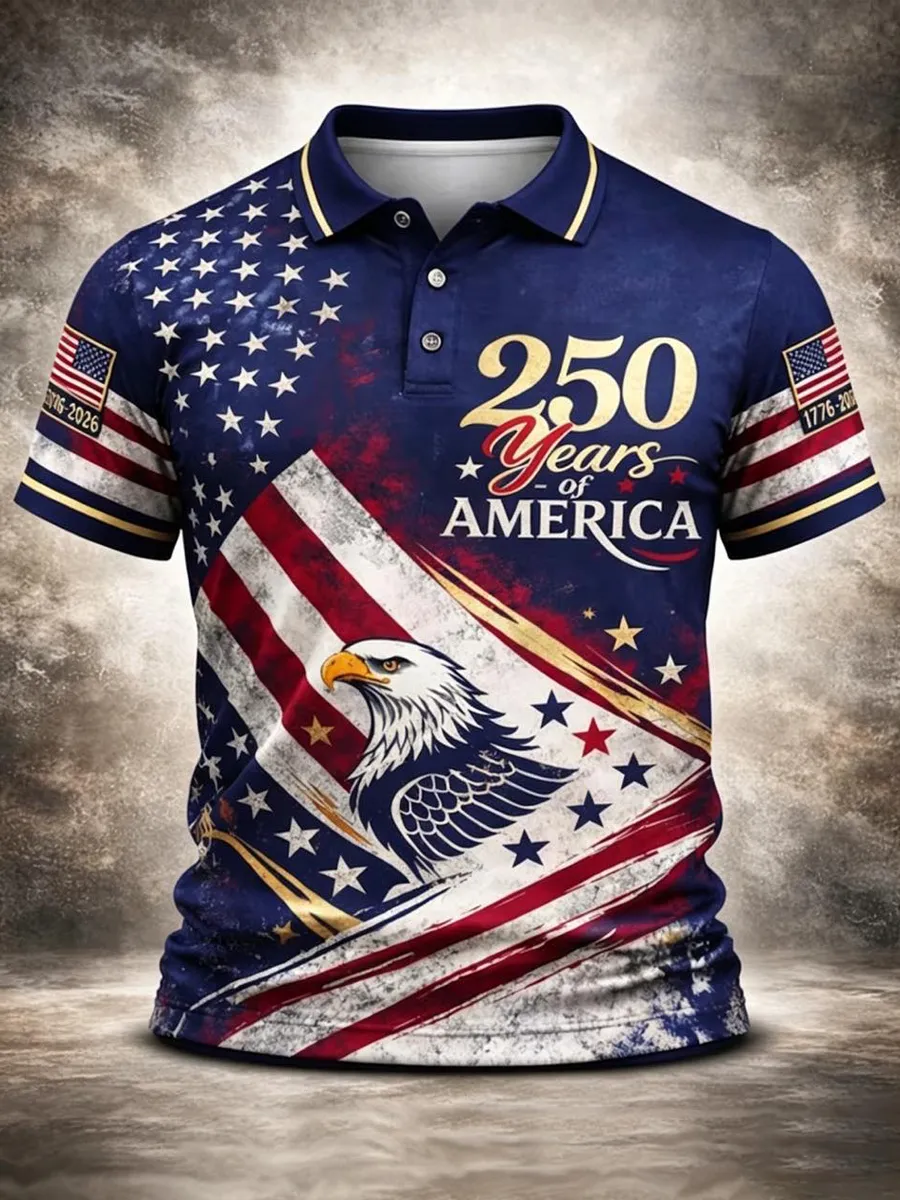 USA 250 Years Polo Shirt, Patriotic Eagle American Flag Shirt, Vintage Independence Day Polo, 1776-2026 Anniversary, 4Th Of July Outfit