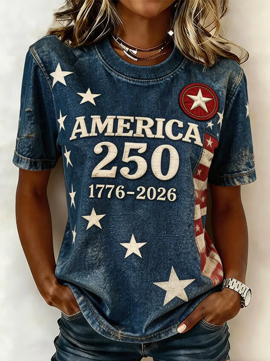 Women's Casual USA 250th Celebration Print Short Sleeve T-shirt