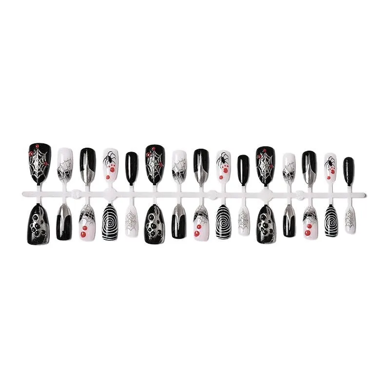 Nailhour 30Pcs Spider Halloween Gilded Black 3D Medium Almond Press On Nails