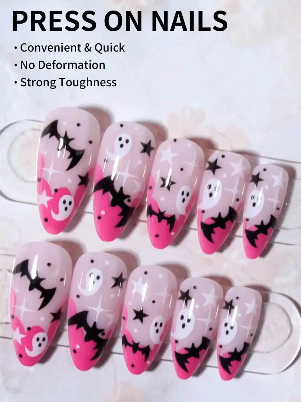 Nailhour 24Pcs Halloween French Medium Almond Press On Nails