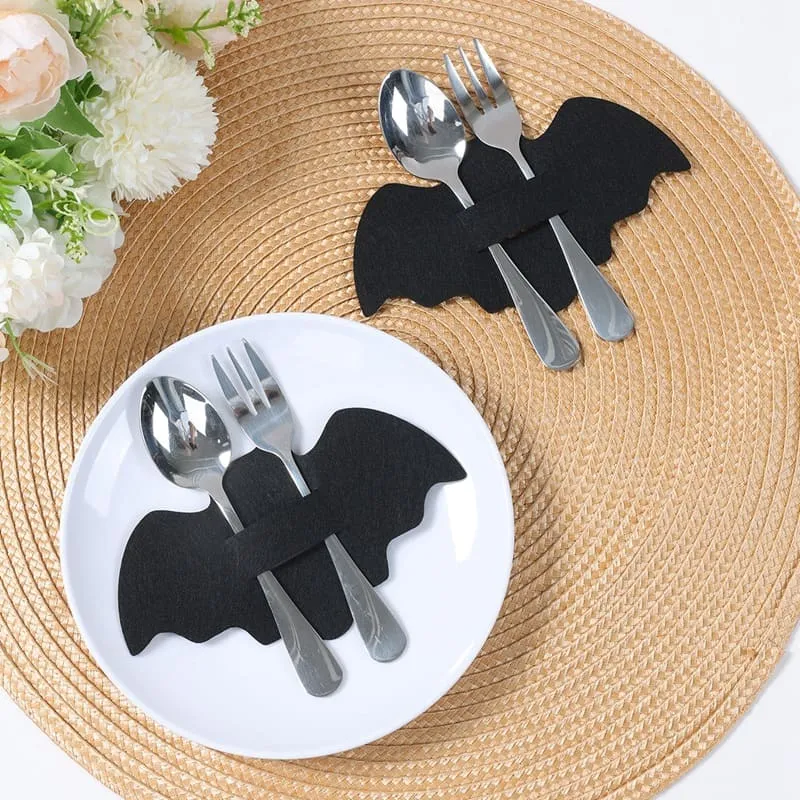 Halloween Spider Web Bat Cutlery Bag Black Felt Cutlery Bag