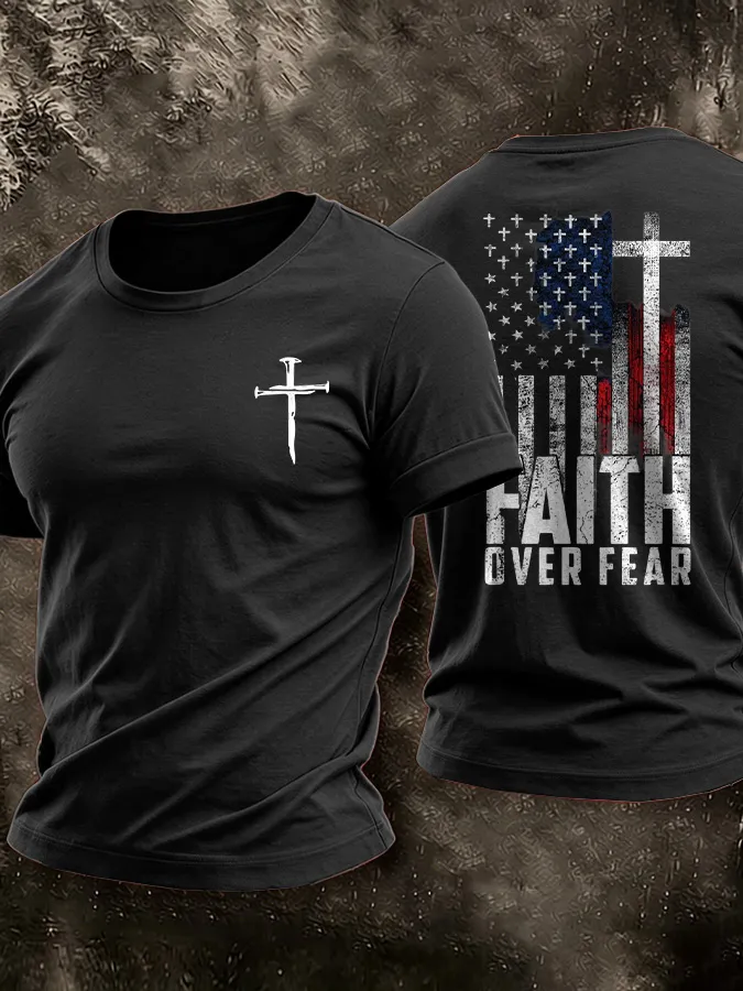 Men's American Flag Faith Printed Casual T-shirt