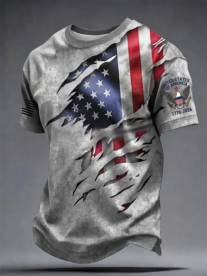 Men'S Retro American Independence Day Printed Short Sleeved T-Shirt