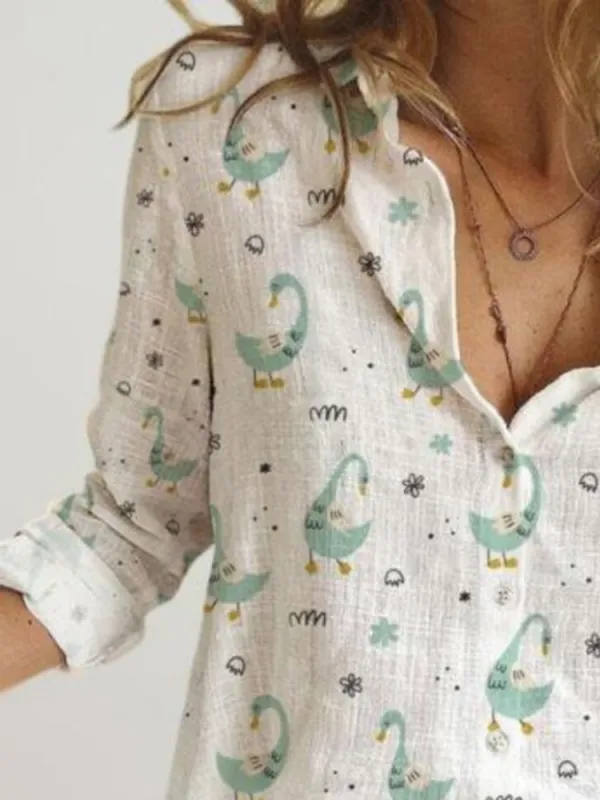 Soft Swan Design Casual Shirt