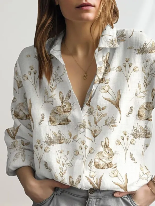 Vintage Bunny Floral Print Shirt