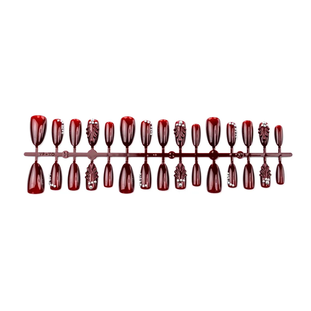Nailhour 30Pcs Cat Eye 3D Medium Almond Red French Press On Nails