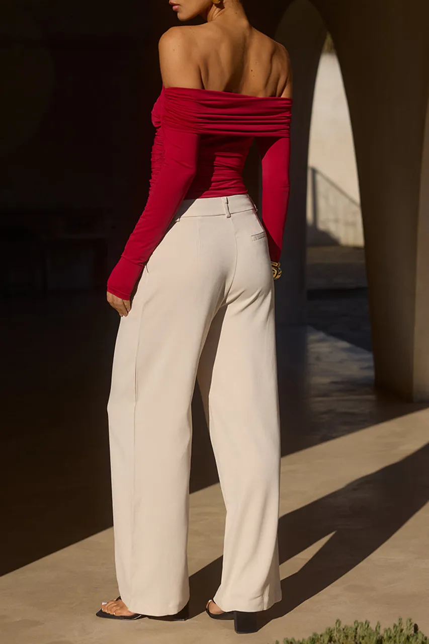 Beige Loose Fit Casual Trousers