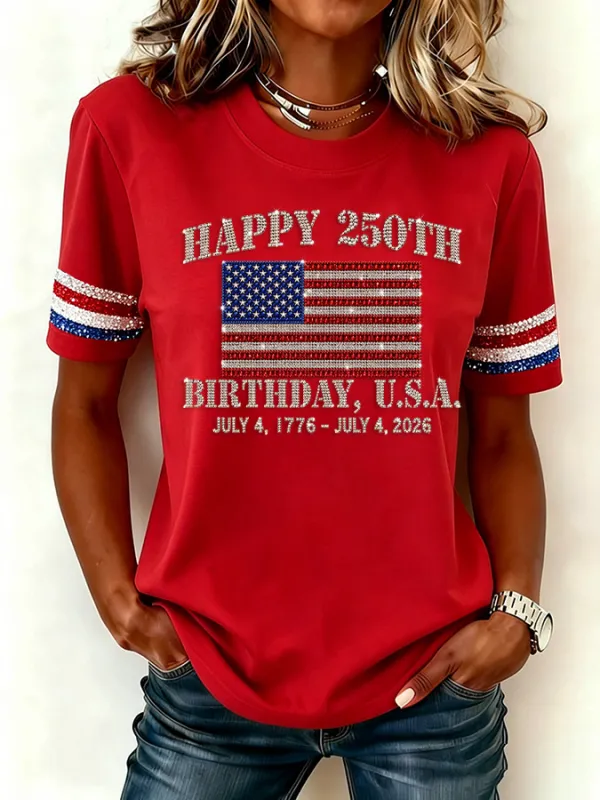 Women'S  Anniversary Flag Printed Casual T-Shirt