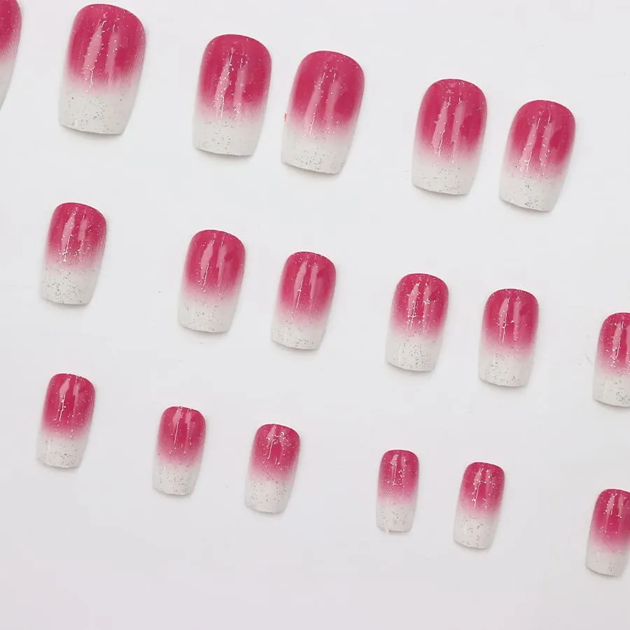 Nailhour 24Pcs Minimalist Pink French Medium Square Press On Nails
