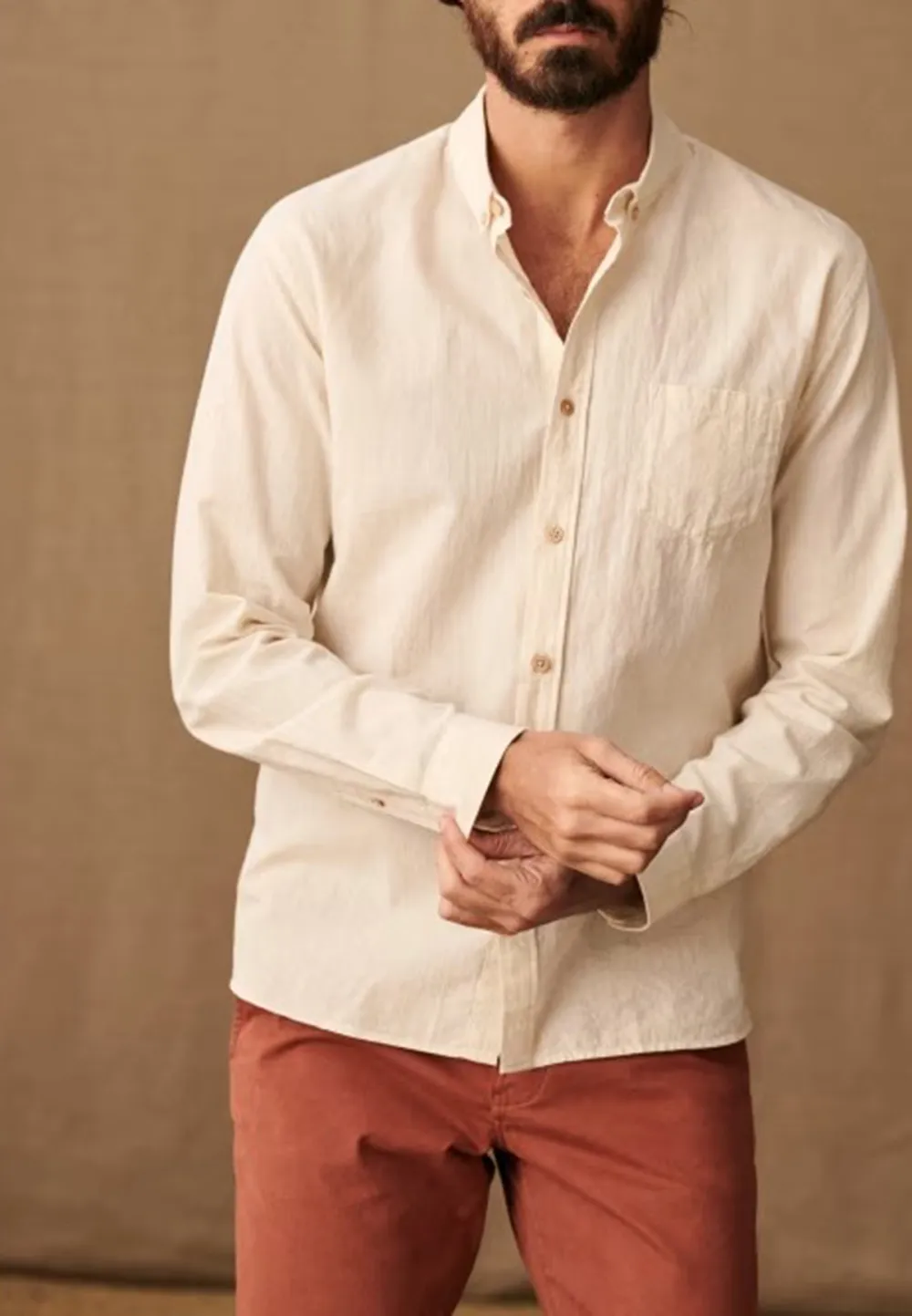 Cotton Linen  Shirt-Beige