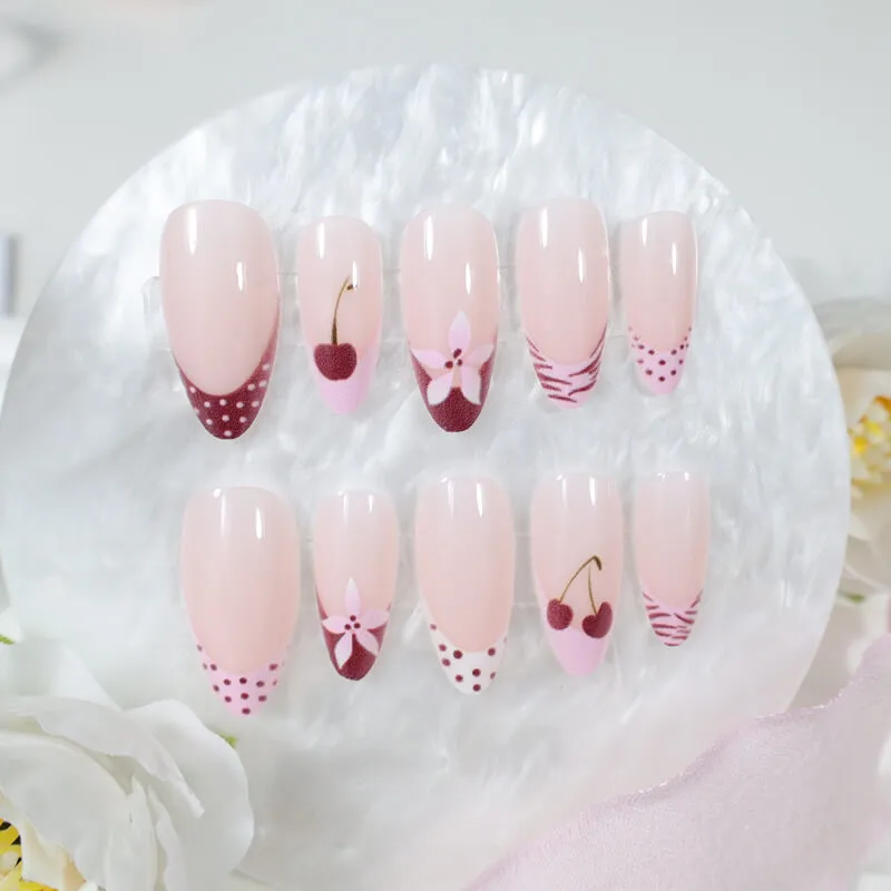 Nailhour 24Pcs Autumn 3D Floral French Medium Almond Press On Nails