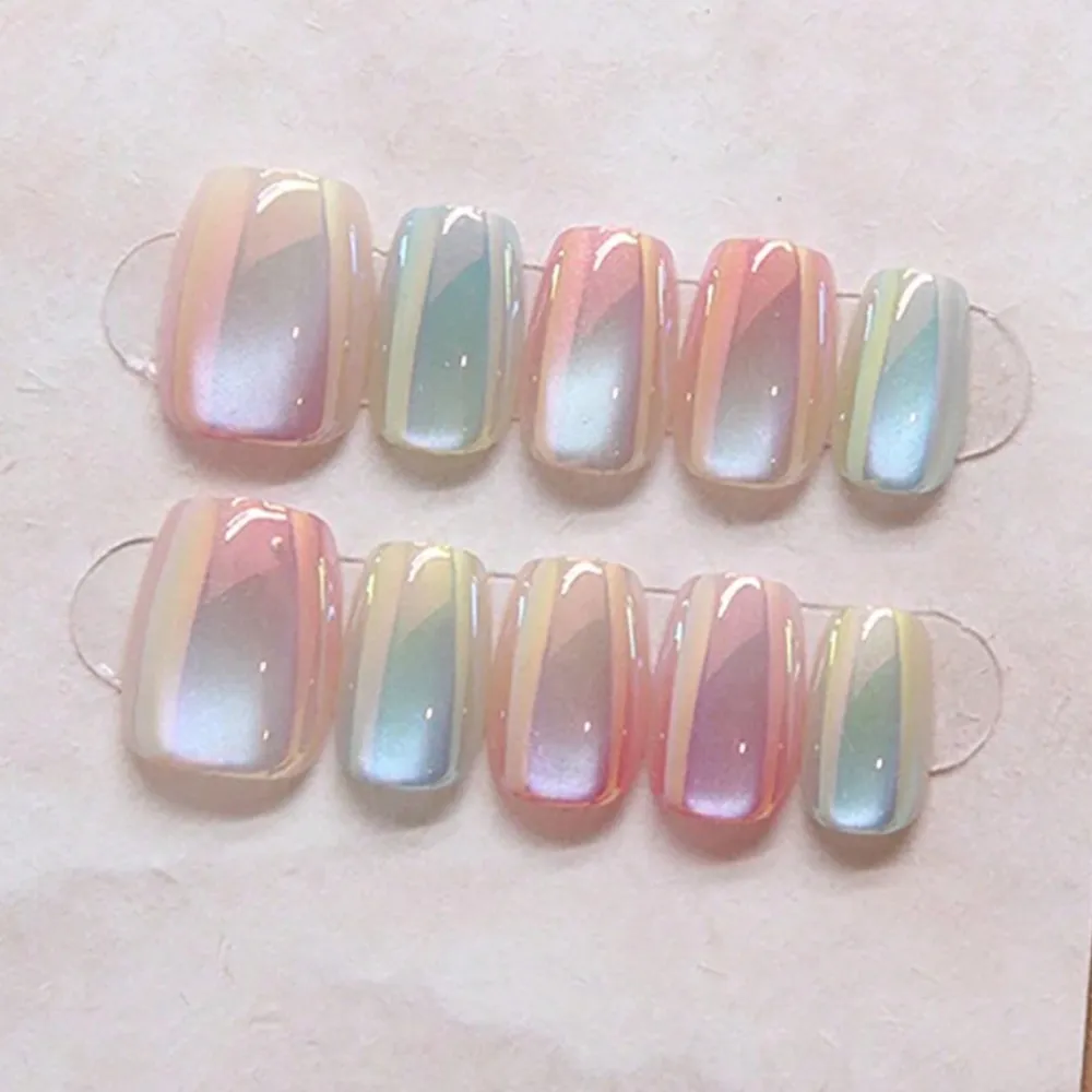 Nailhour Handmade 10pcs Gradient Cat Eye Short Ballet Press On Nails