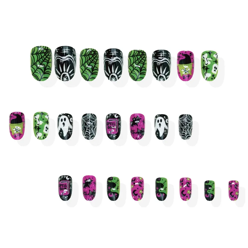 Nailhour 24Pcs Cute Ghost Spider Multicolor Halloween Short Oval Press On Nails