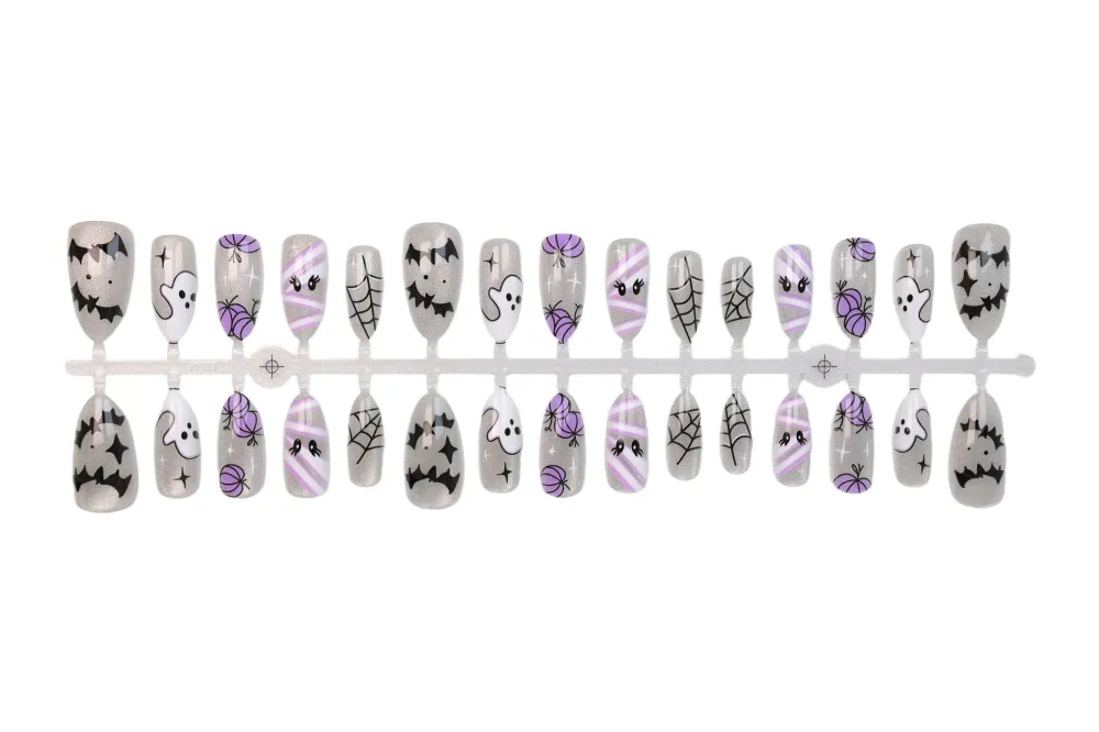 Nailhour 30Pcs Halloween Cat Eye Medium Almond French Press On Nails