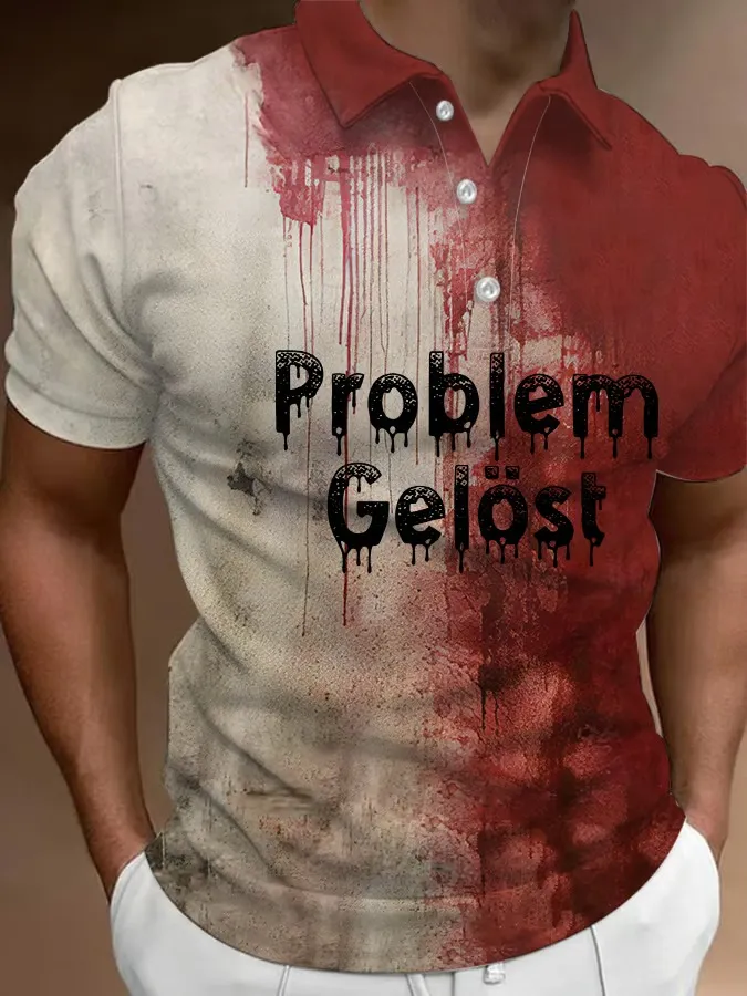 Men'S Bloody Problem Solved Halloween Print Polo Shirt