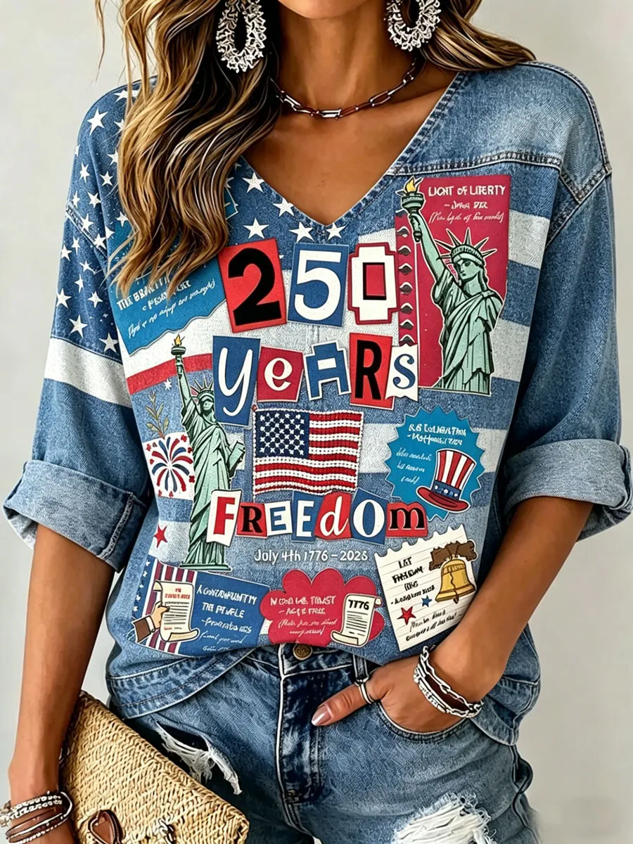 Women'S  Vintage 250 Years Art Print V Neck Top