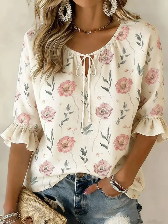 Women'S Floral Printed Casual Shirt
