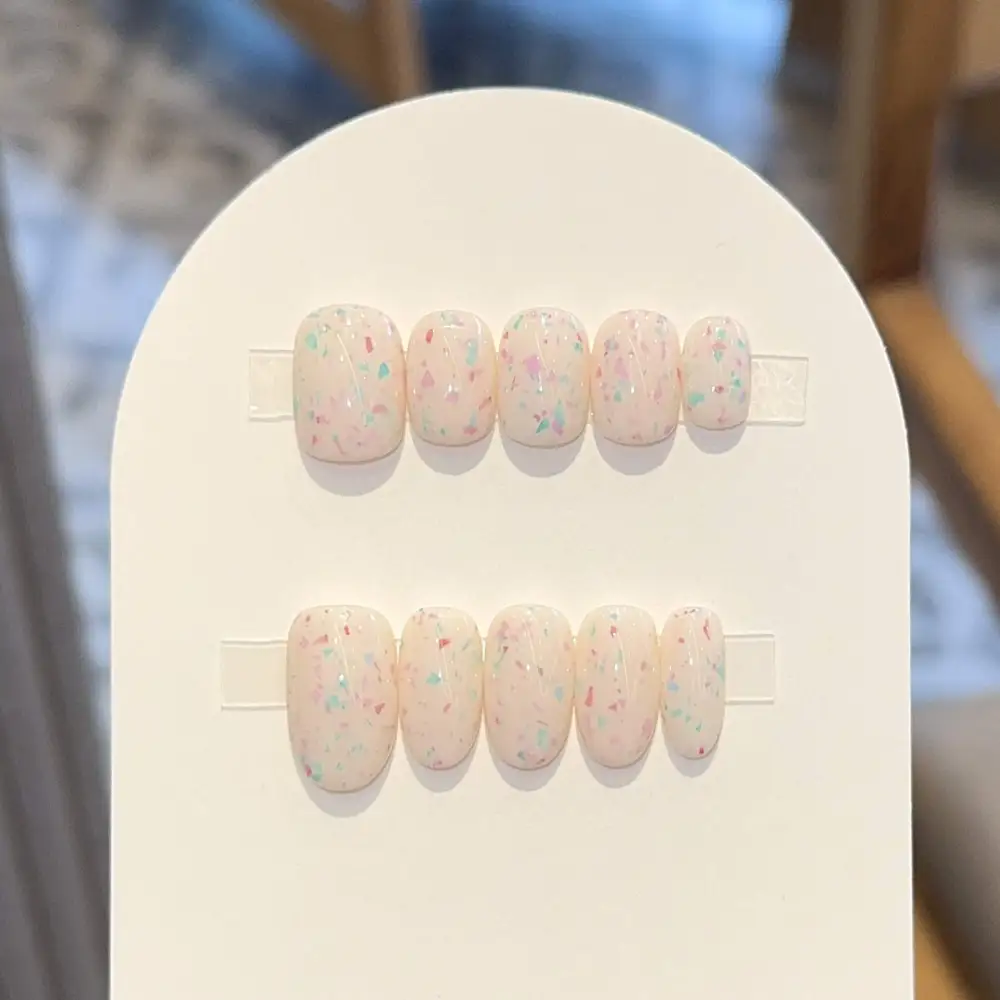 Nailhour 10Pcs Handmade Floral Short Squoval Press On Nails