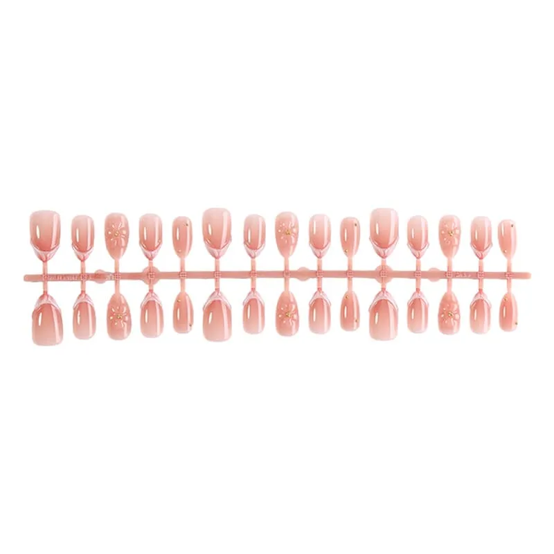 Nailhour 30Pcs Pink Floral 3D Gilded Short Almond Press On Nails