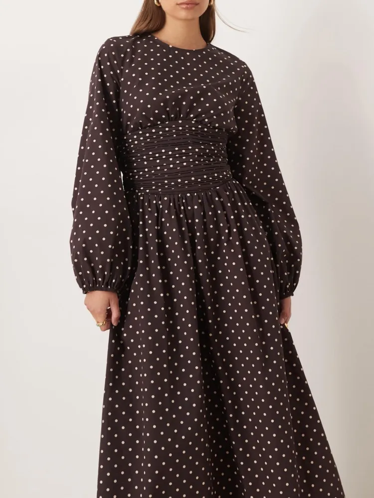Ruched Waist Spot Printed Dress