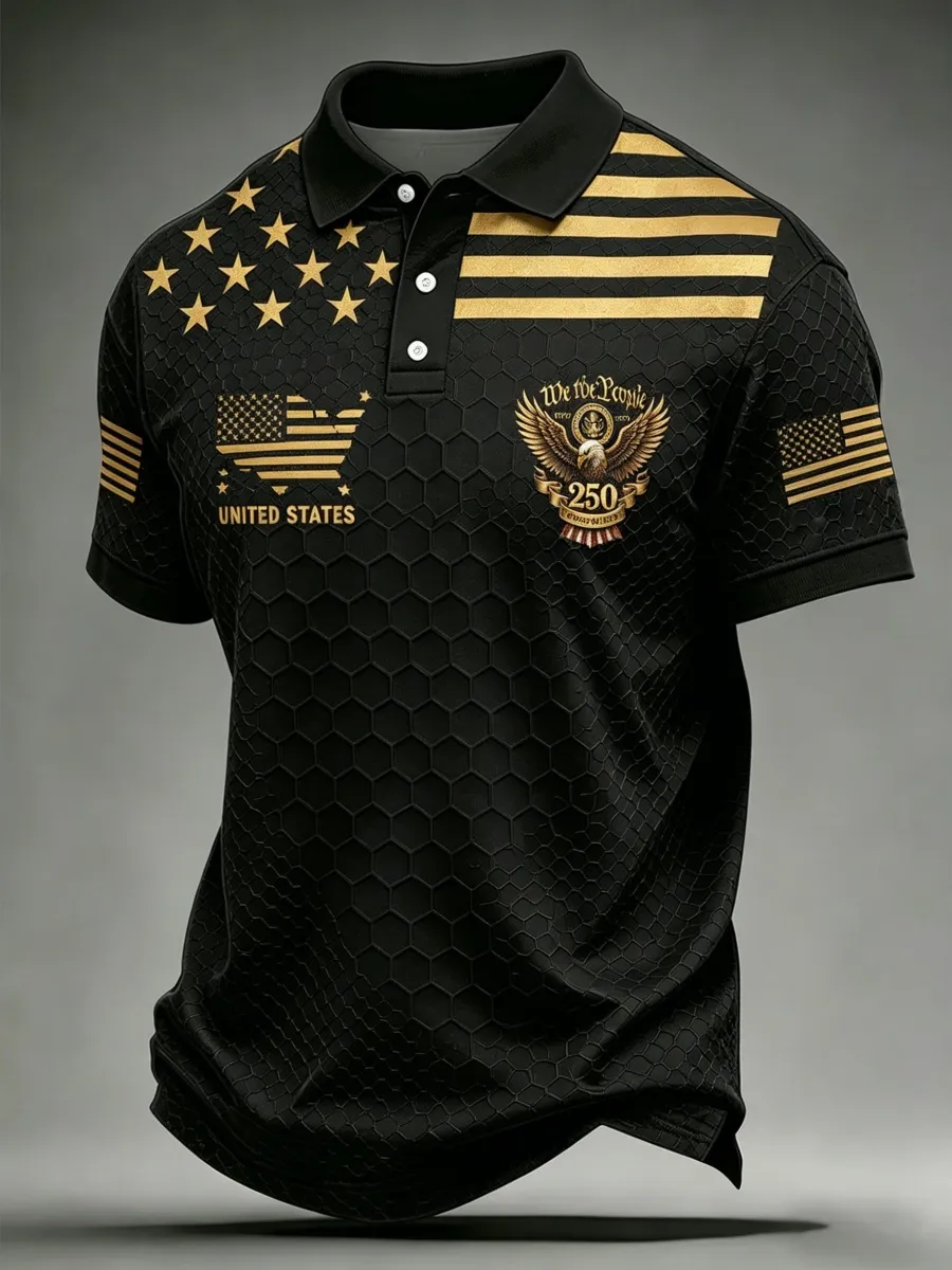 USA Map & Eagle Art Print Men's Polo Shirt