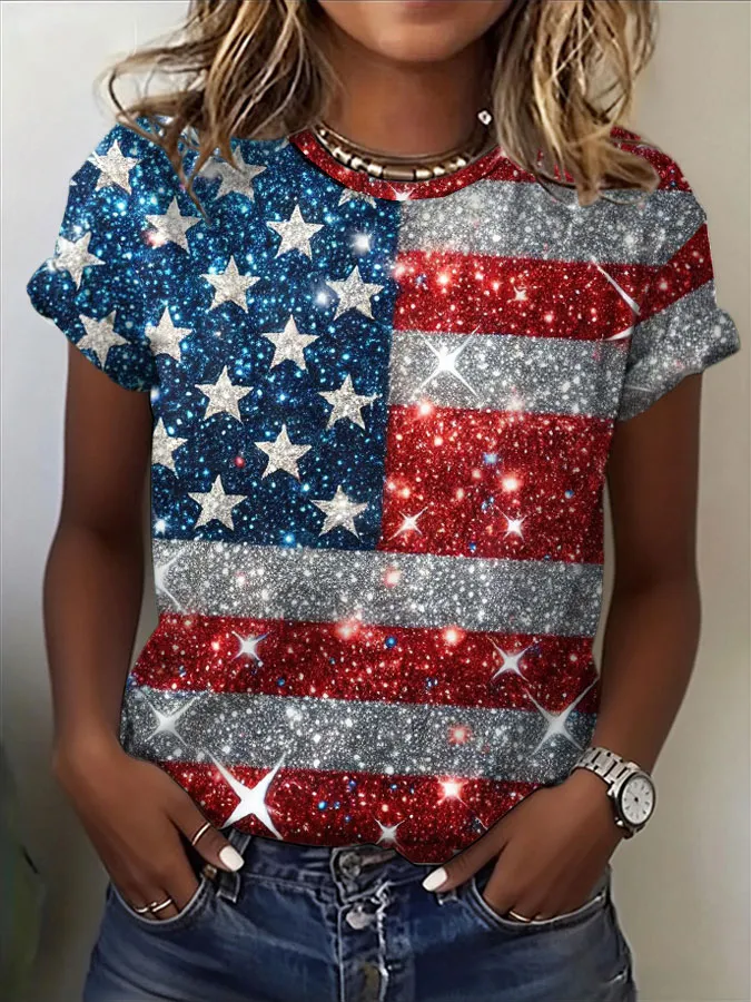 Women'S America Flag Printed Casual T-Shirt