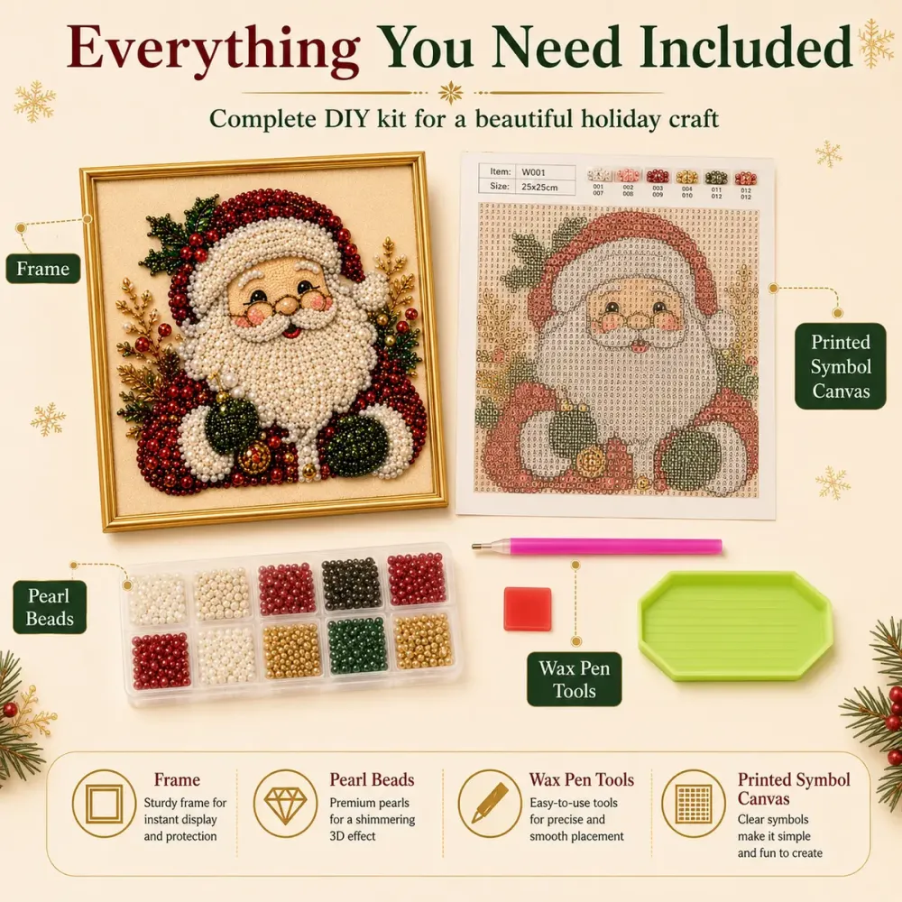 Frameless 3D DIY Beaded Christmas Pearl Diamond Painting