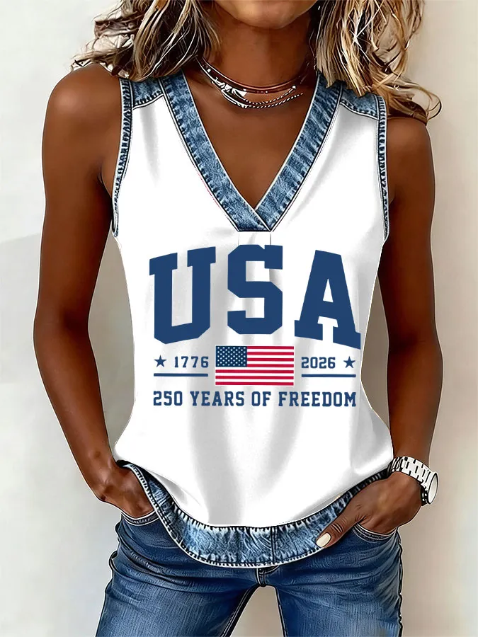 Women'S Flag Printed Casual Vest