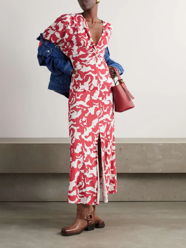 Slit Printed V-Neck Dress