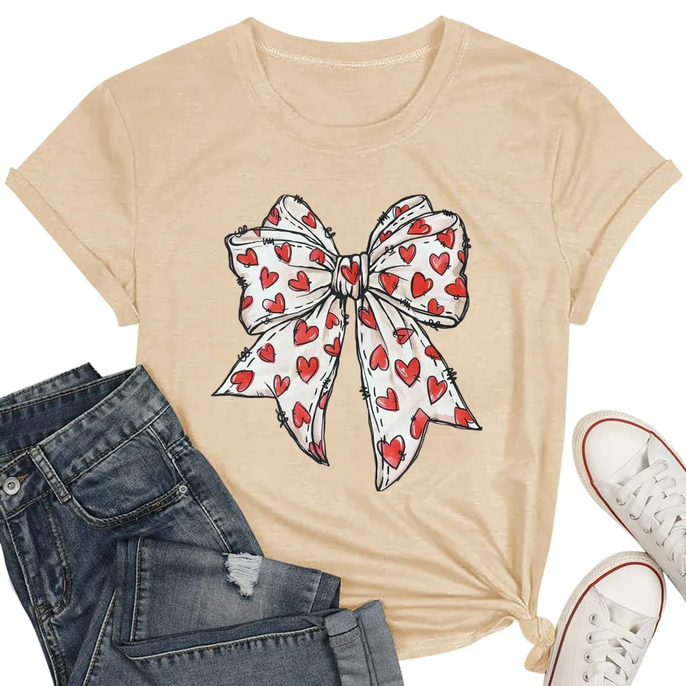 Heart-shaped Bow Print T-shirt