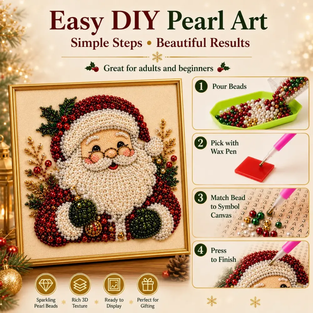 Frameless 3D DIY Beaded Christmas Pearl Diamond Painting