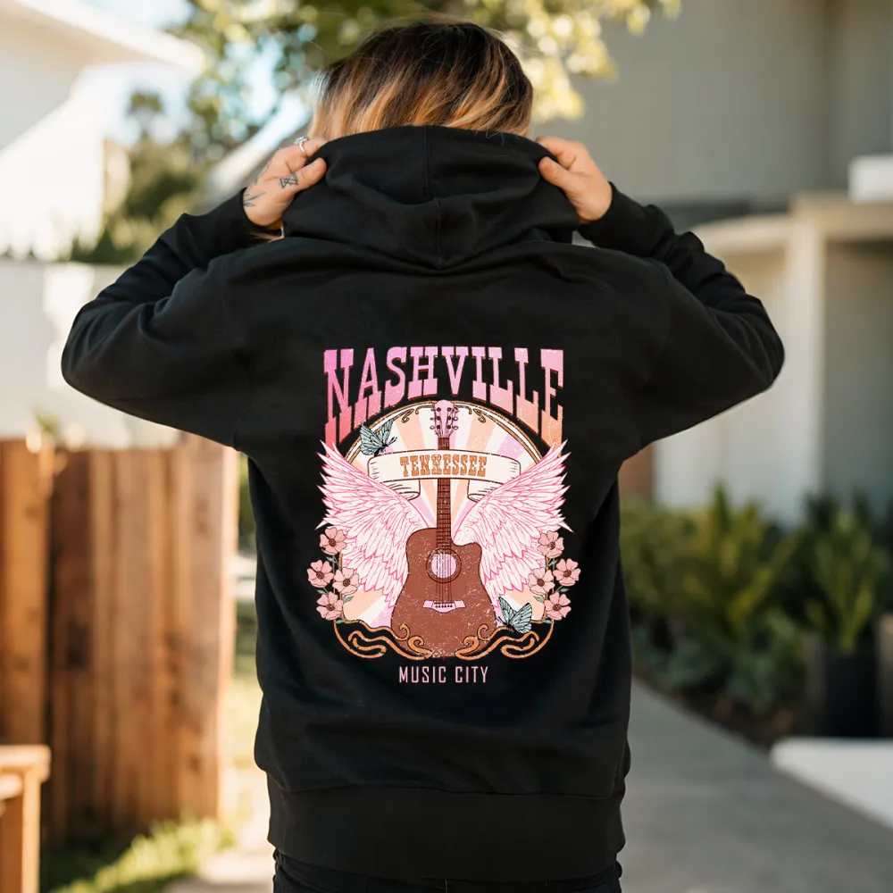 Guitars Pink Wings Printed Casual Versatile Hoodies