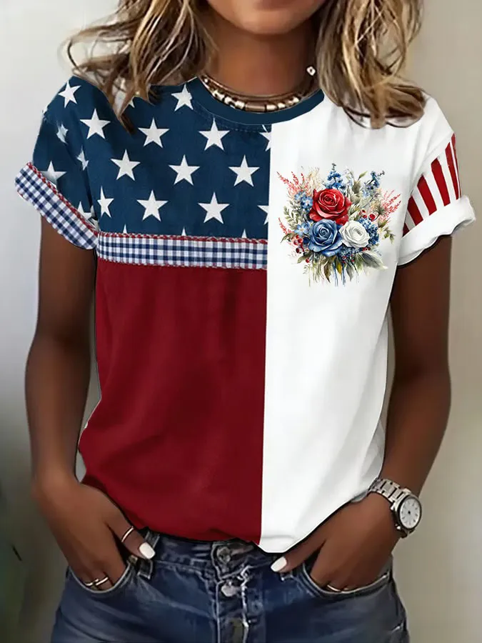 Women'S American Independence Day 250Th Anniversary Printed Round Neck Short Sleeve T-Shirt