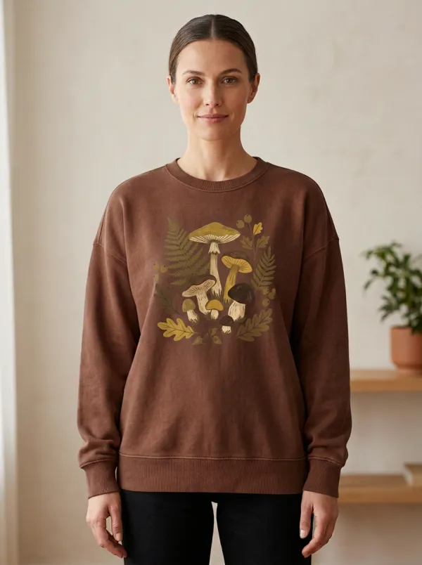 Harvest Mushroom Fern Printed Women's Graphic Sweatshirt