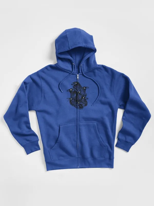 Raven pattern Zipped Hoodie