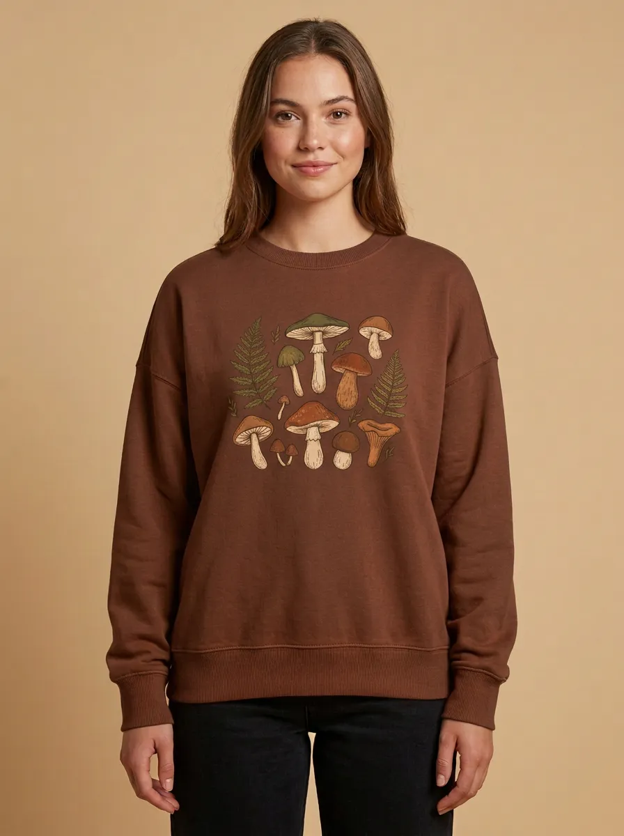 Woodland Mushroom Fern Printed Women's Graphic Sweatshirt