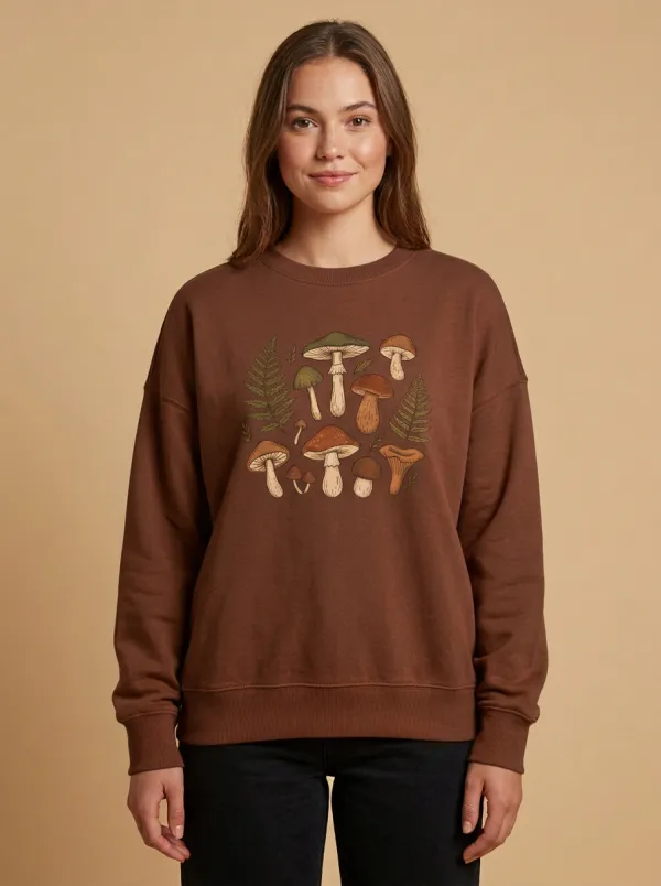 Woodland Mushroom Fern Printed Women's Graphic Sweatshirt
