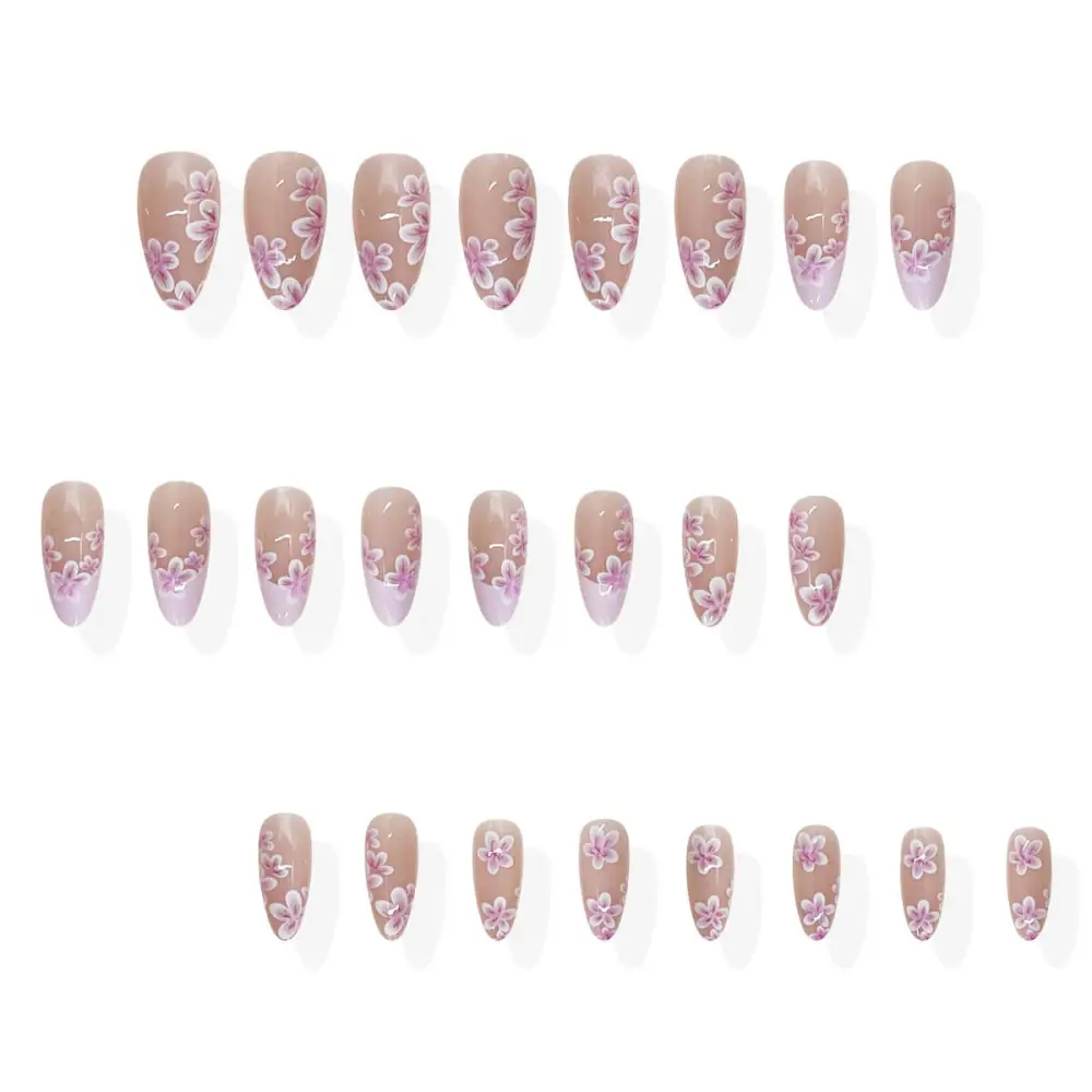 Nailhour 24Pcs Medium Almond Floral Press On Nails