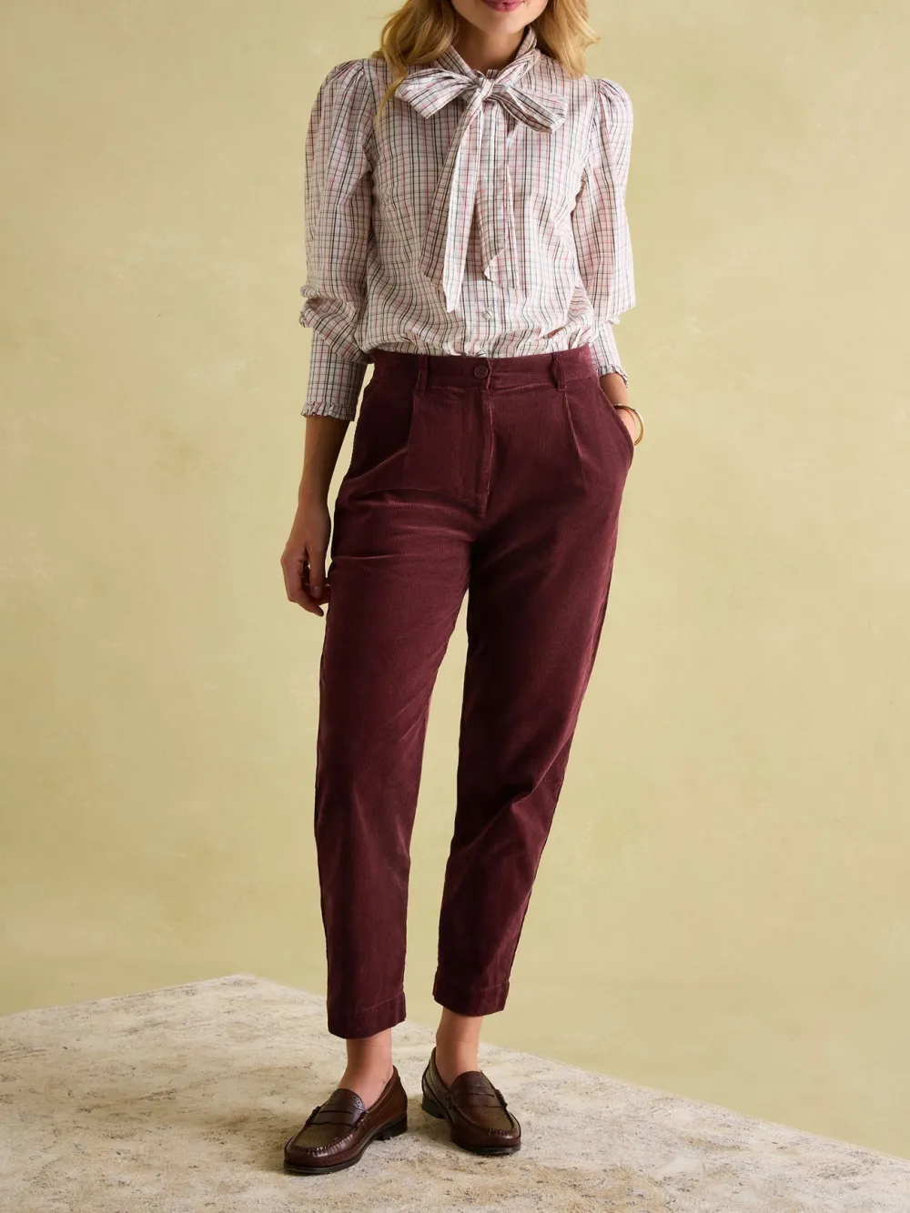 Cotton Burgundy Corduroy Tapered Trousers