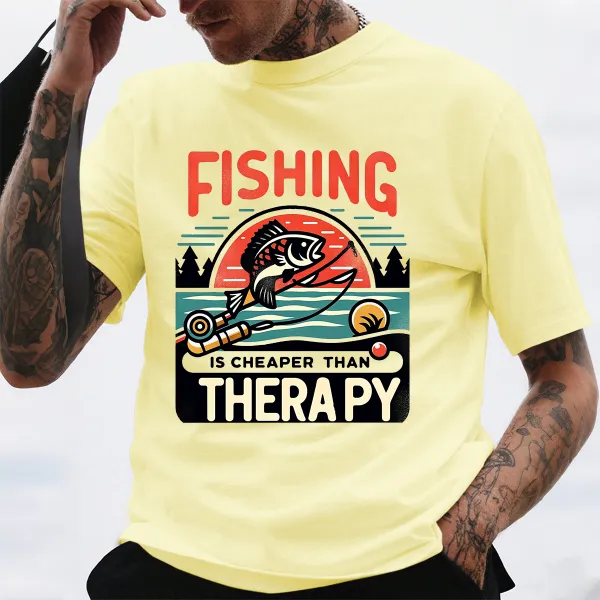 Retro Fishing Therapy Print T-Shirt