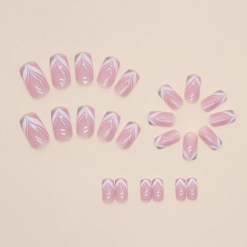 Nailhour Square Pink 24Pcs Wedding Office Press On Nails