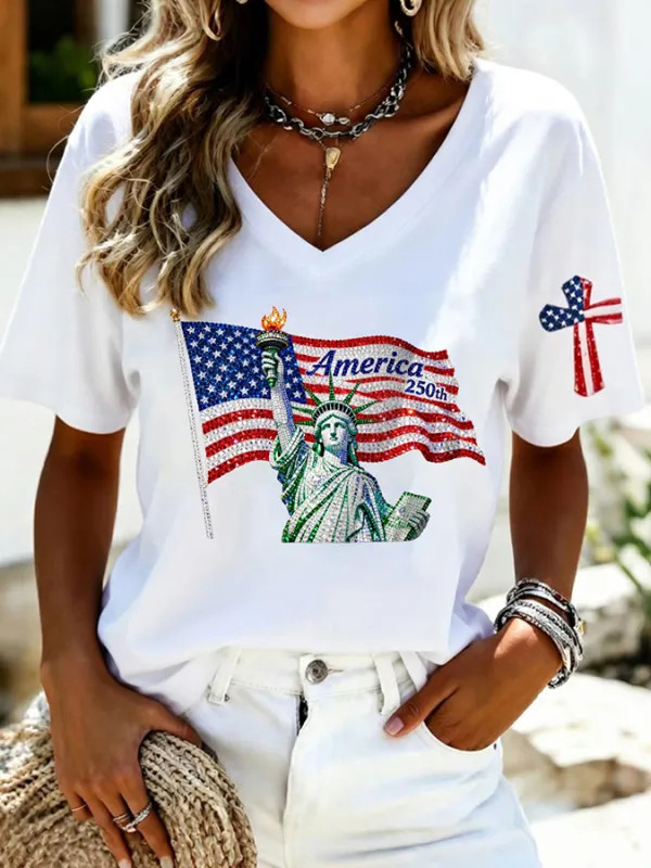 Women's Casual 250th Anniversary Independence Day Printed T-shirt