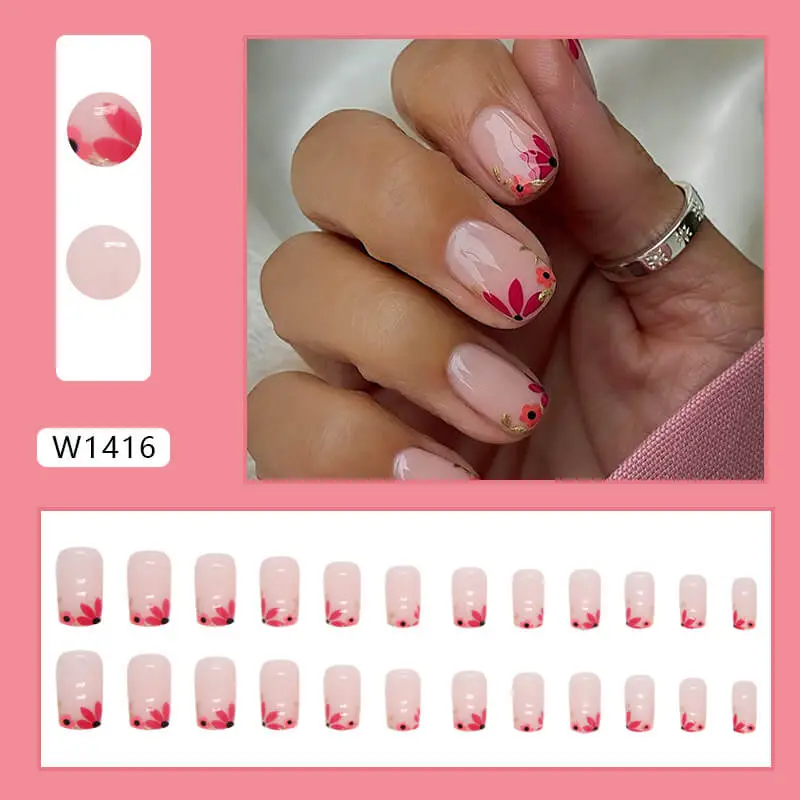 Nailhour 24Pcs Vintage Floral Short Squoval Press On Nails