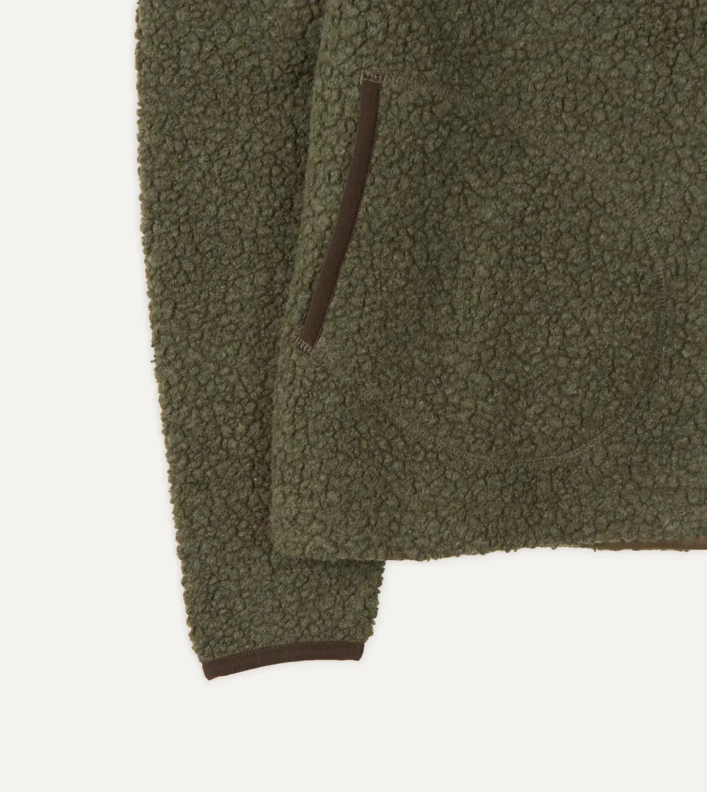 Casual Style Green Boucle Wool Zip Fleece Jackets
