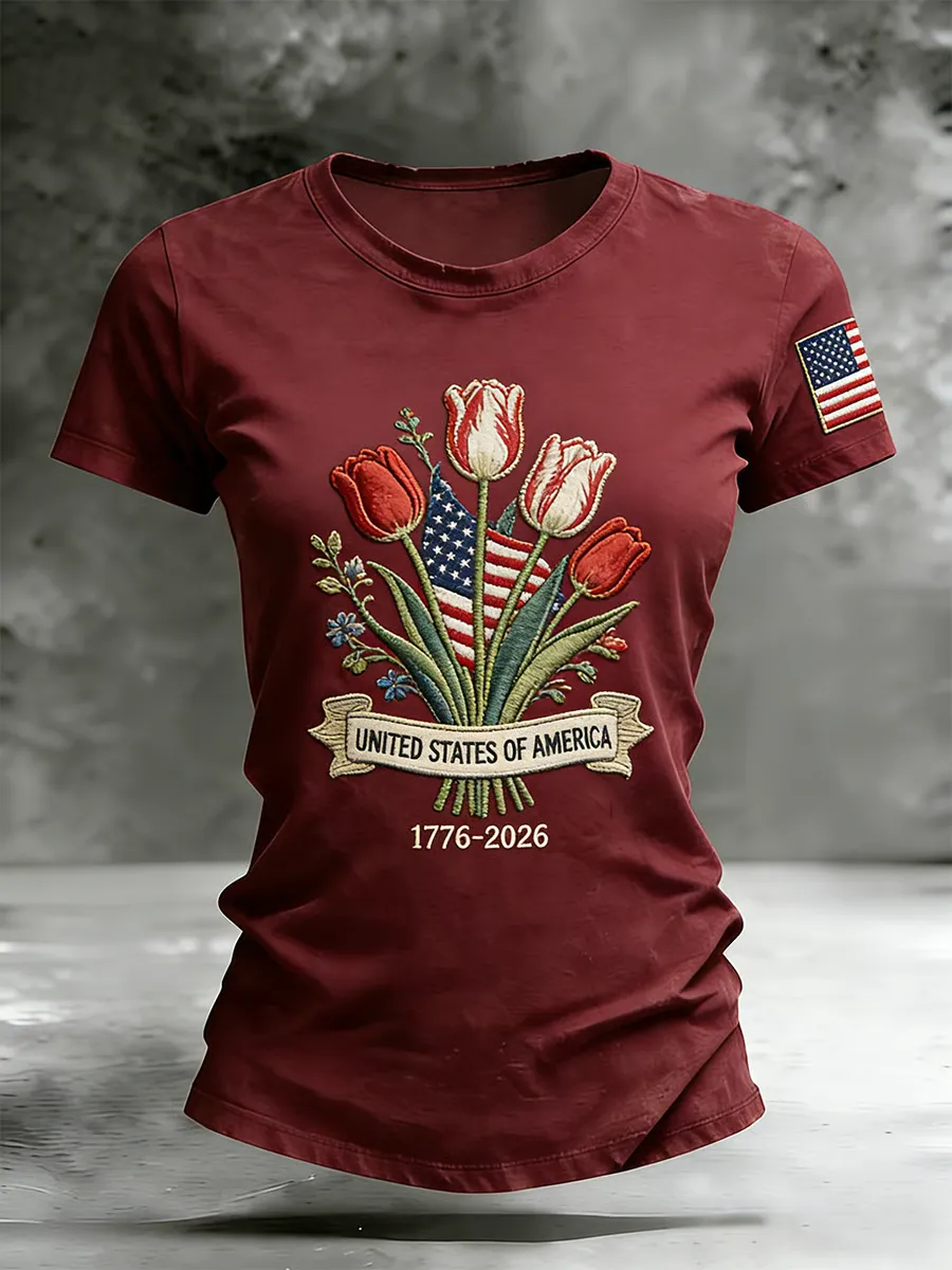 Women's Floral American Anniversary Crew Neck T-Shirt