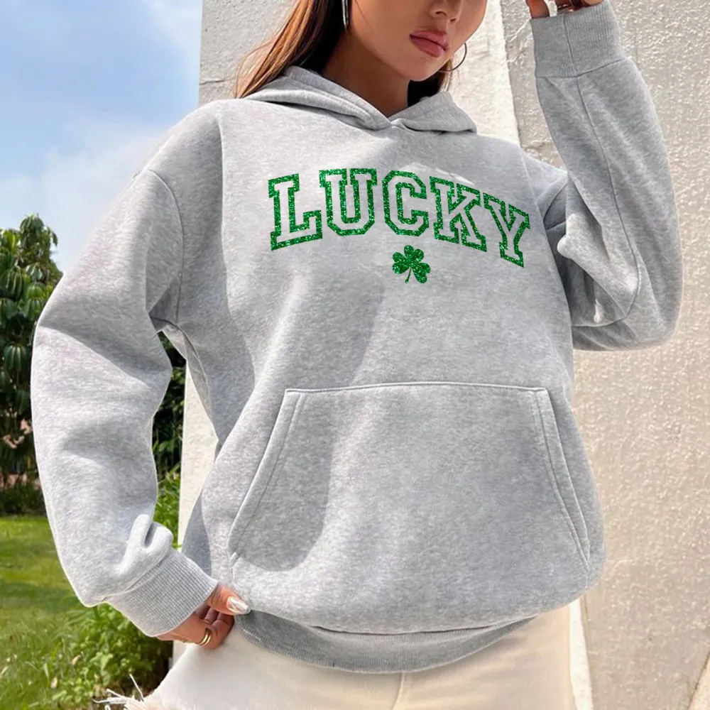 Green Lucky Printed Crewneck Hoodies