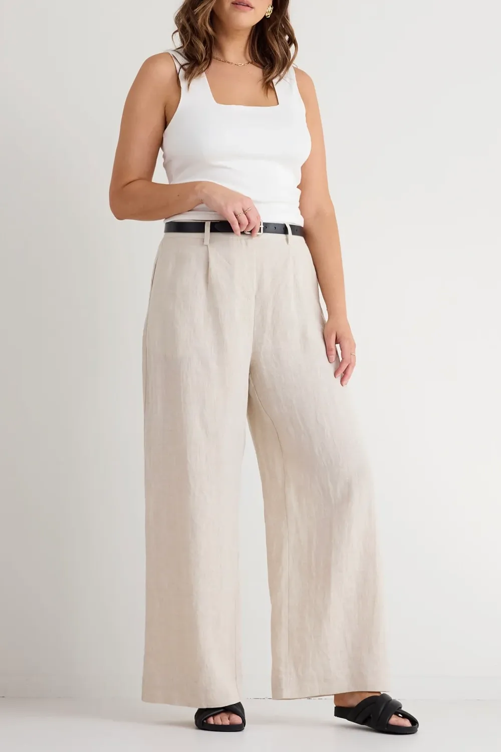 Natural Linen Pleat - Front Wide Pants