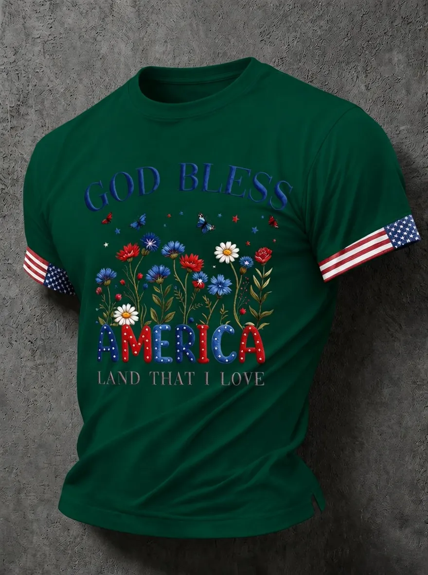 Men'S Casual American 250Th Anniversary Printed Round Neck Short Sleeved T-Shirt