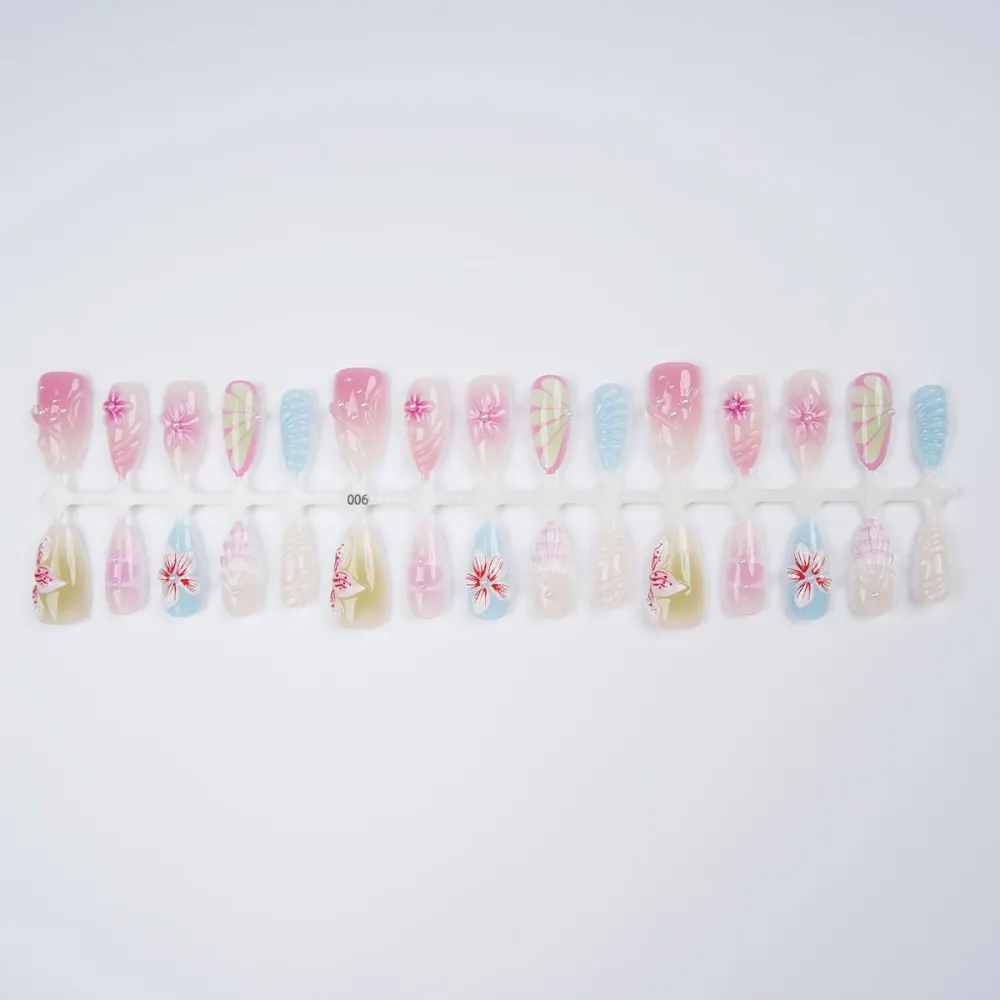 Nailhour 30Pcs Pearl 3D Medium Almond Gradient French Press On Nails