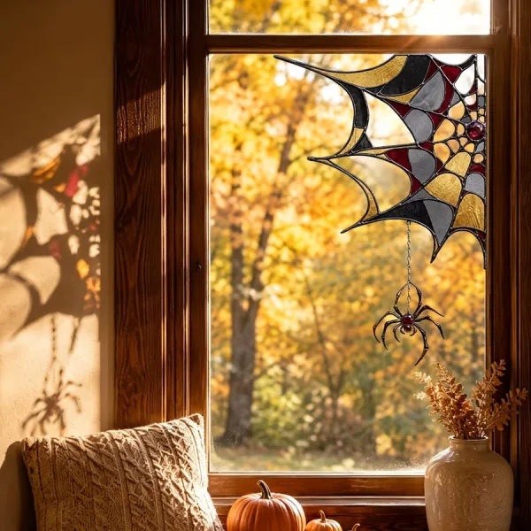 5Pcs Halloween Retro Stained Dlass Spider Web Pattern Window Sticker
